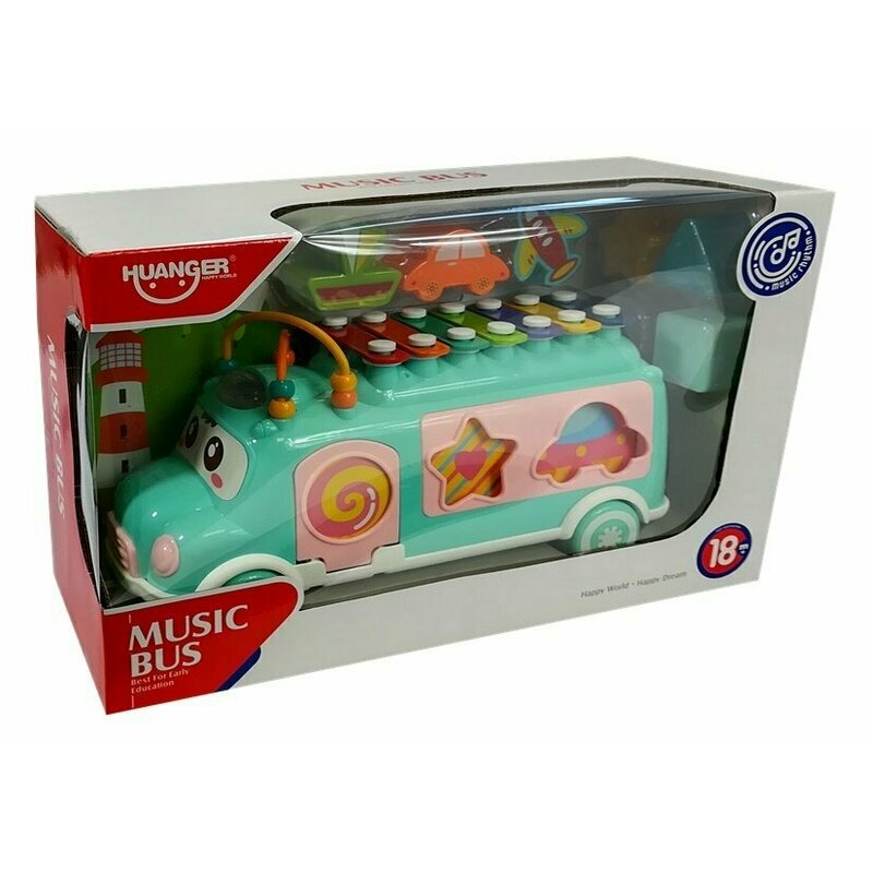 Huanger Toys - Jucarie autobuz, cu sortator si xilofon image 5
