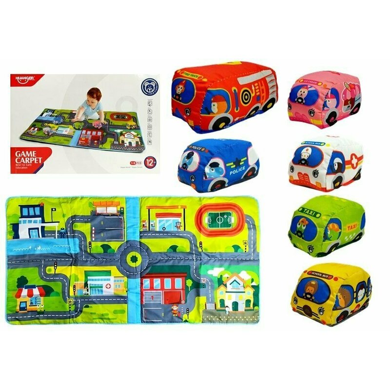 Huanger Toys - Covor de joaca moale, cu harta orasului si 6 masinute image 1