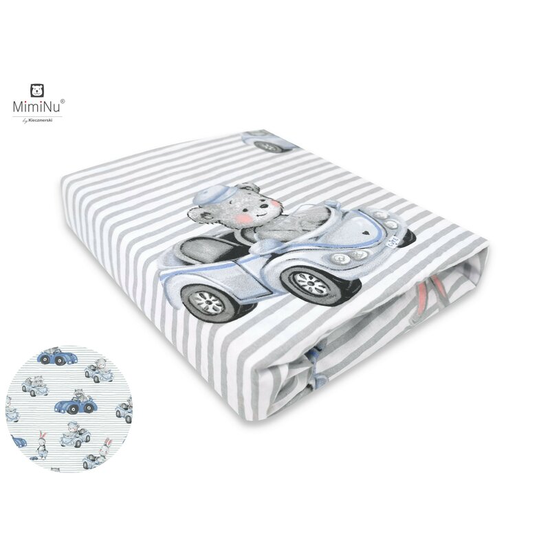 MimiNu - Cearceaf cu elastic pentru patut 120X60 cm, Din bumbac, Old Road Blue image 1