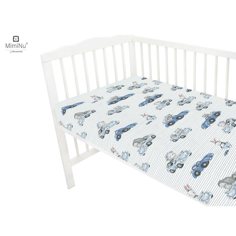MimiNu - Cearceaf cu elastic pentru patut 120X60 cm, Din bumbac, Old Road Blue image 2