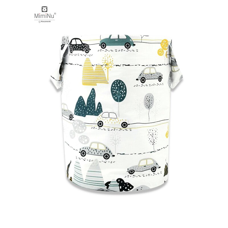 MimiNu - Cos rotund pentru depozitare jucarii, 35x50 cm, Childrens Journey Grey