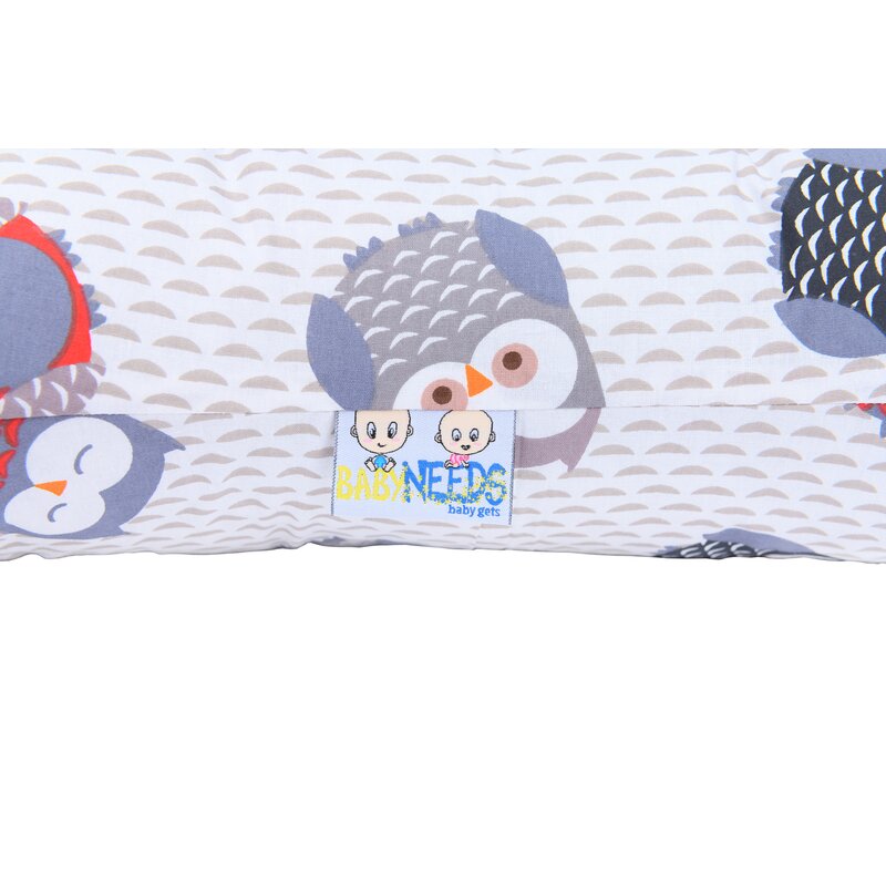 BabyNeeds - Perna 3 in 1 pentru gravide si bebelusi Soft, Cu husa din bumbac, Bufnite, Gri-rosu image 2