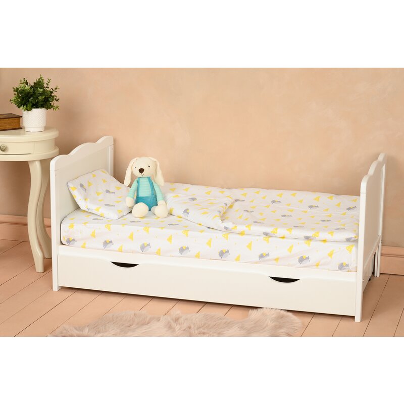 Qmini - Patut din lemn Julia 120x60 cm, multifunctional, cu sertar, Alb image 4