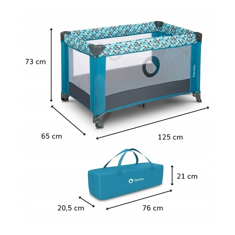 Lionelo - Patut pliant cu un nivel Stefi din Metal, Poliester, 120x60 cm, Turquoise image 2