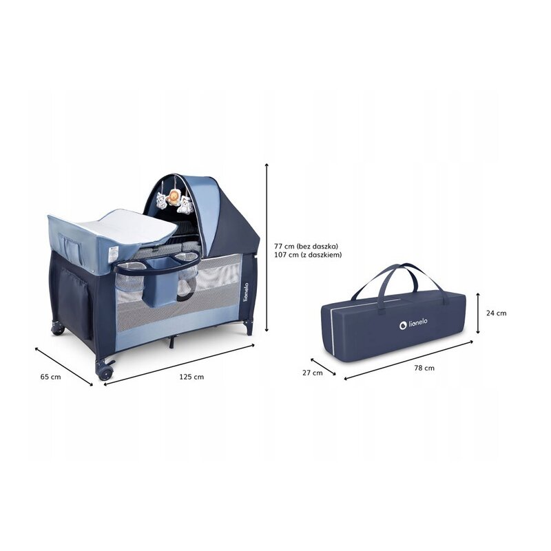 Lionelo - Patut pliant cu doua nivele Sven Plus, 120x60 cm, arcada jucarii, masuta de infasat, vibratii, melodii, Blue Navy image 2