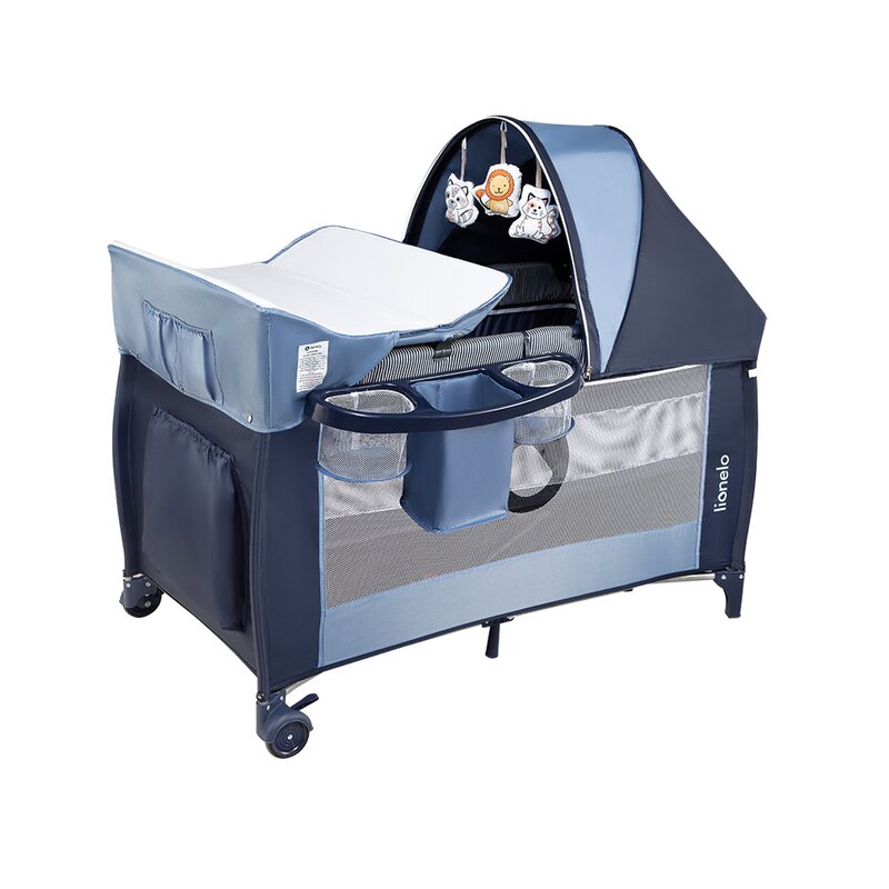 Lionelo - Patut pliant cu doua nivele Sven Plus, 120x60 cm, arcada jucarii, masuta de infasat, vibratii, melodii, Blue Navy image 3