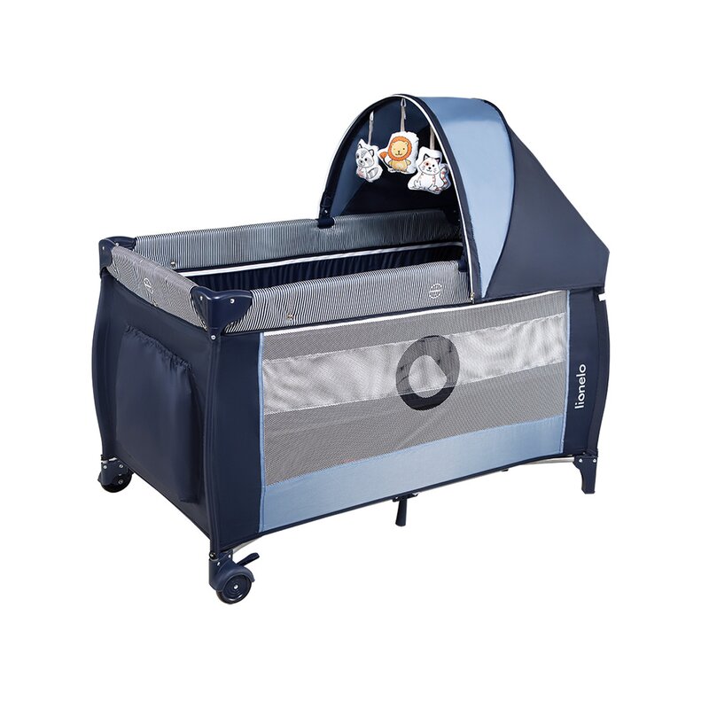 Lionelo - Patut pliant cu doua nivele Sven Plus, 120x60 cm, arcada jucarii, masuta de infasat, vibratii, melodii, Blue Navy image 4