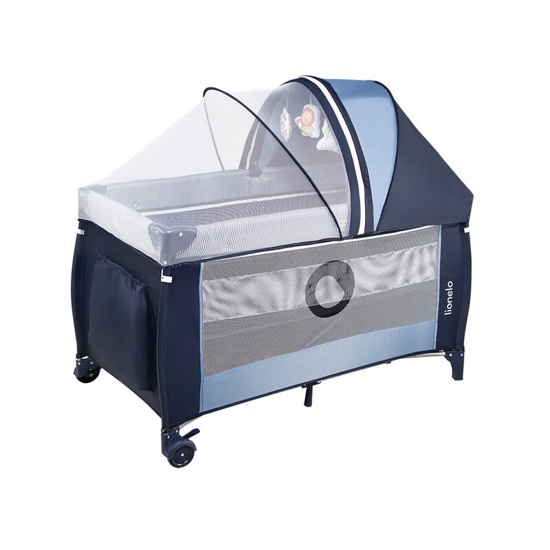 Lionelo - Patut pliant cu doua nivele Sven Plus, 120x60 cm, arcada jucarii, masuta de infasat, vibratii, melodii, Blue Navy image 6