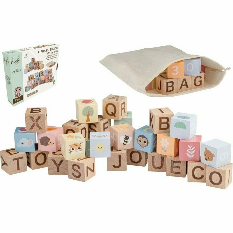 Joueco - Cuburi din lemn multifunctionale, Familia Wildies, 30 piese