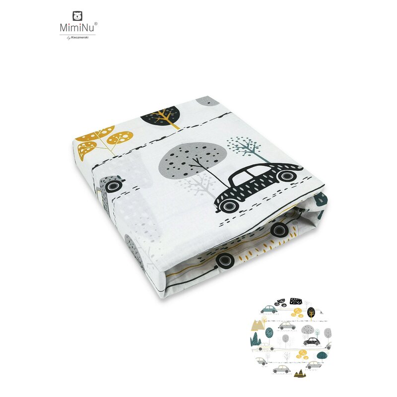 MimiNu - Cearceaf cu elastic pentru patut 140X70 cm, Din bumbac, Childrens Journey Grey image 1
