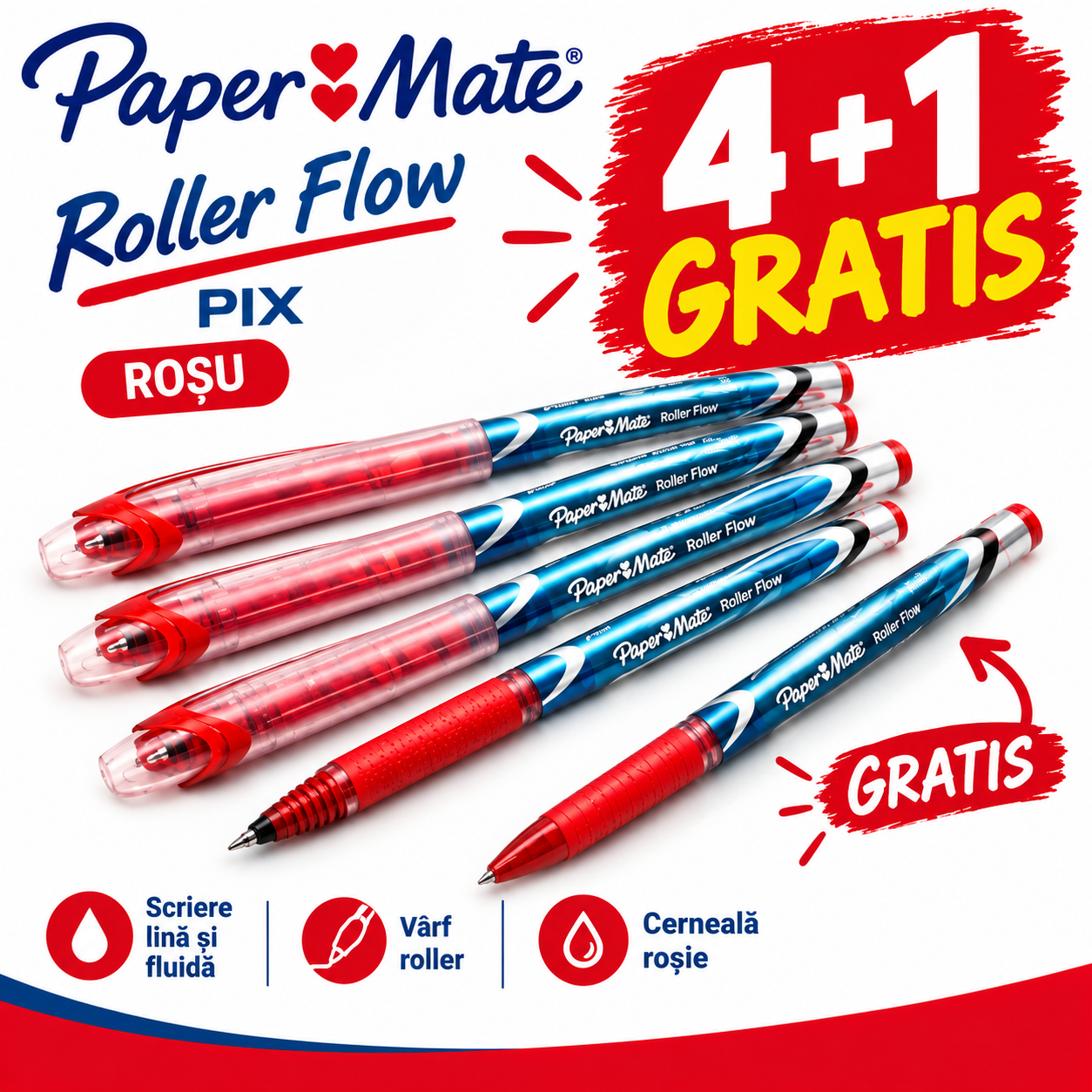 Pix Paper Mate Roller Flow rosu