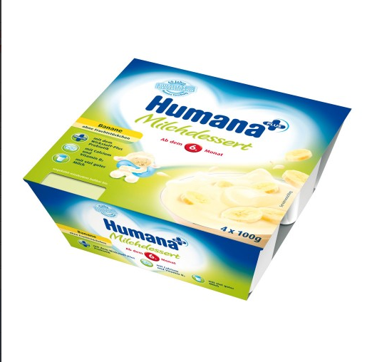 Iaurt Humana cu gust de banane de la 6 luni 4x100 g