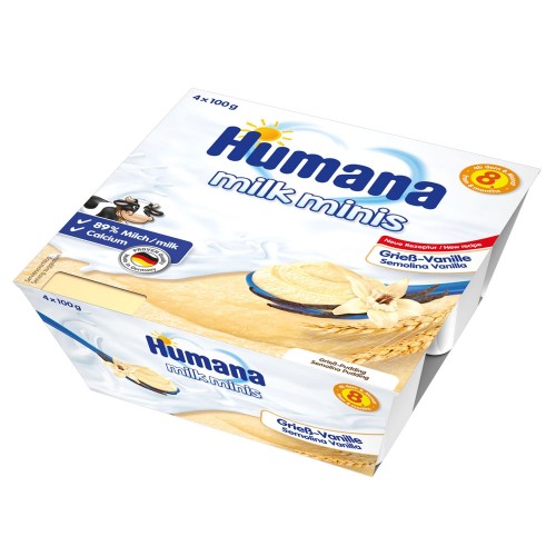 Budinca Humana de gris cu vanilie de la 8 luni 4x100 g