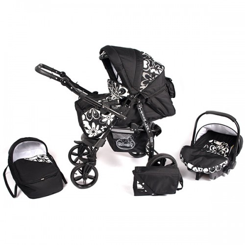 Carucior Hubners Tessa Lux 3 in 1 negru floricele