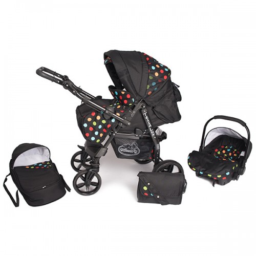 Carucior Hubners Tessa Lux 3 in 1 negru cu buline colorate