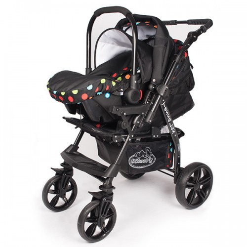 Carucior Hubners Tessa Lux 3 in 1 negru cu buline colorate image 2