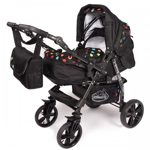 Carucior Hubners Tessa Lux 3 in 1 negru cu buline colorate image 3