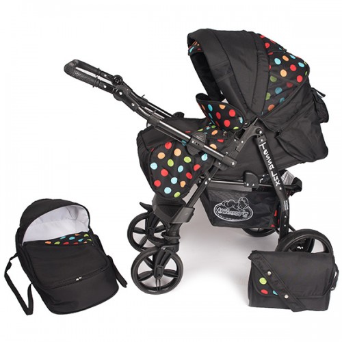 Carucior Hubners Tessa Lux 2 in 1 negru cu buline colorate