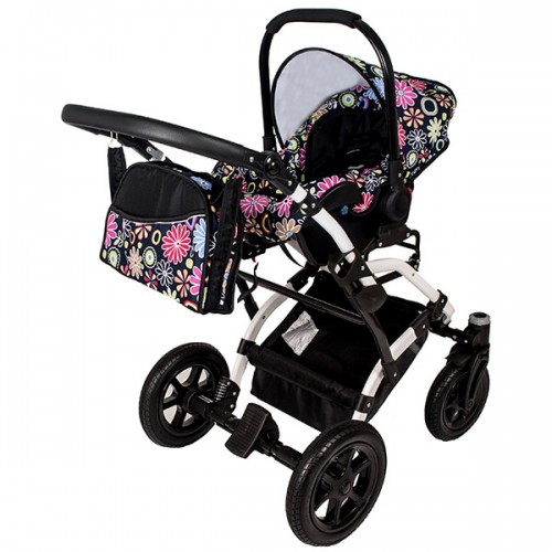 Carucior Hubners Dalia Lux 3 in 1 negru cu floricele multicolor image 2