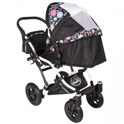 Carucior Hubners Dalia Lux 3 in 1 negru cu floricele multicolor image 4