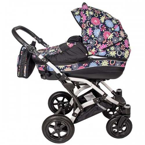 Carucior Hubners Dalia Lux 3 in 1 negru cu floricele multicolor image 6