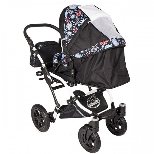 Carucior Hubners Dalia Lux 3 in 1 negru cu floricele albastre image 2