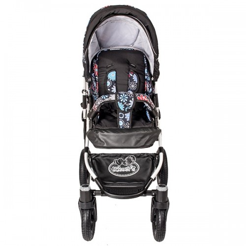 Carucior Hubners Dalia Lux 3 in 1 negru cu floricele albastre image 3