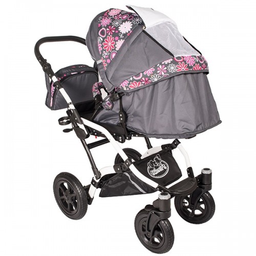 Carucior Hubners Dalia Lux 3 in 1 gri cu floricele roz image 2