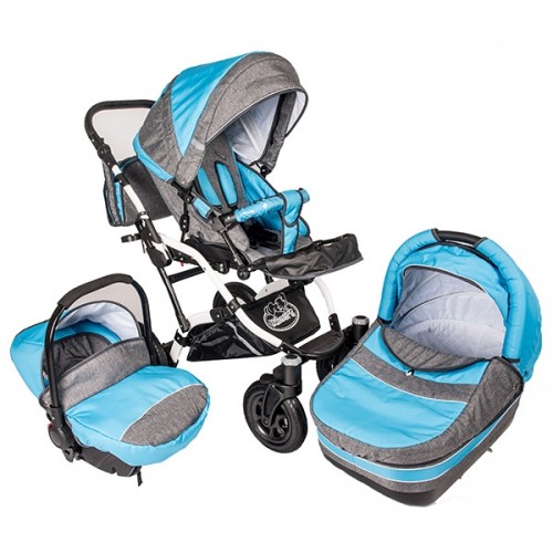Carucior Hubners Dalia Lux 3 in 1 albastru gri