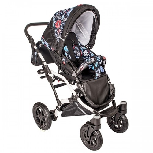 Carucior Hubners Dalia Lux 3 in 1 negru cu floricele albastre image 5