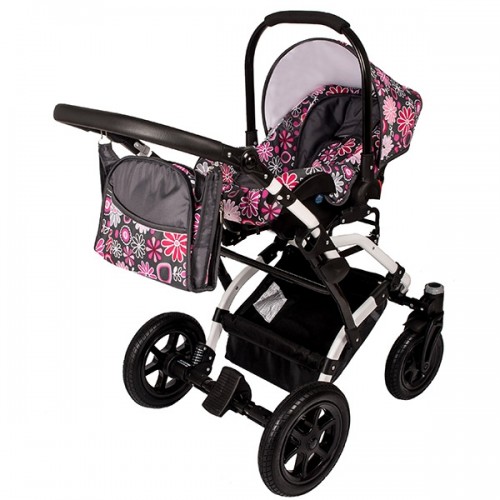 Carucior Hubners Dalia Lux 3 in 1 gri cu floricele roz image 4