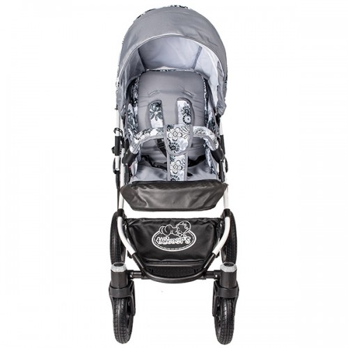 Carucior Hubners Dalia Lux 3 in 1 alb cu floricele gri image 3