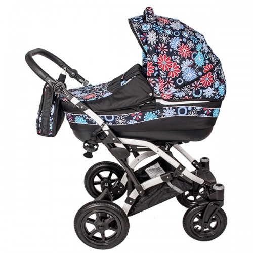 Carucior Hubners Dalia Lux 3 in 1 negru cu floricele albastre image 6