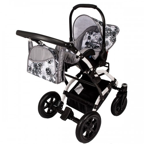 Carucior Hubners Dalia Lux 3 in 1 alb cu floricele gri image 4