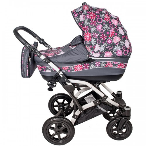 Carucior Hubners Dalia Lux 3 in 1 gri cu floricele roz image 6