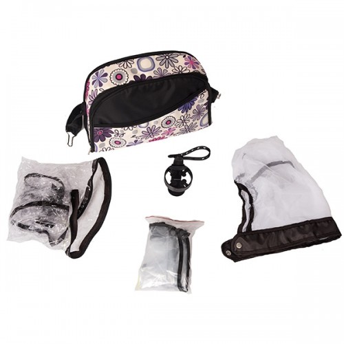 Carucior Hubners Dalia Lux 3 in 1 alb cu floricele mov image 1