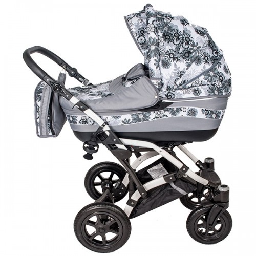 Carucior Hubners Dalia Lux 3 in 1 alb cu floricele gri image 6