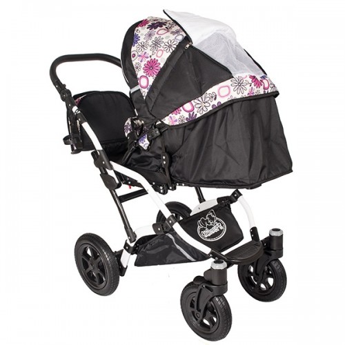 Carucior Hubners Dalia Lux 3 in 1 alb cu floricele mov image 2