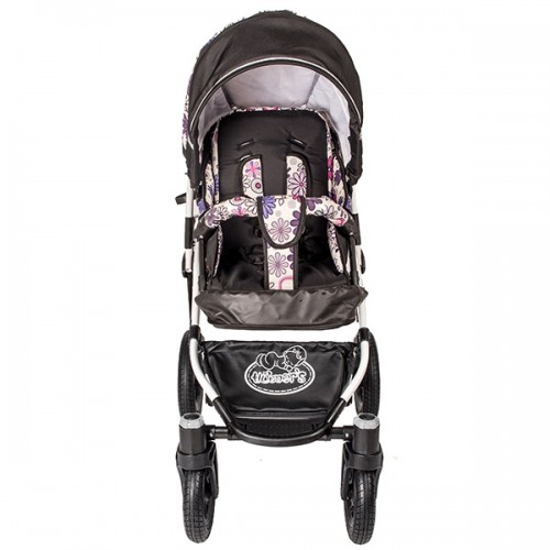 Carucior Hubners Dalia Lux 3 in 1 alb cu floricele mov image 3