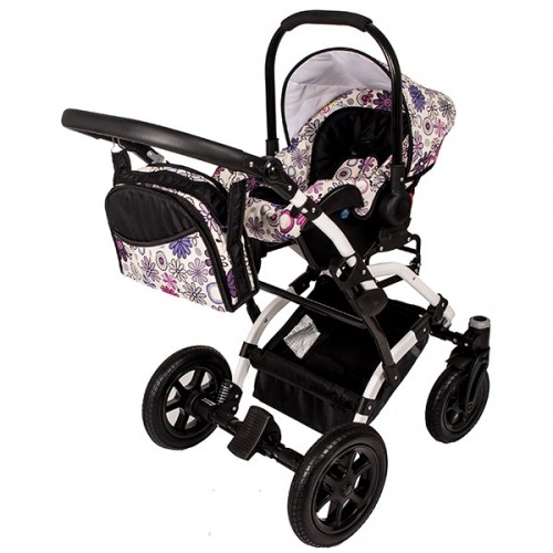 Carucior Hubners Dalia Lux 3 in 1 alb cu floricele mov image 4