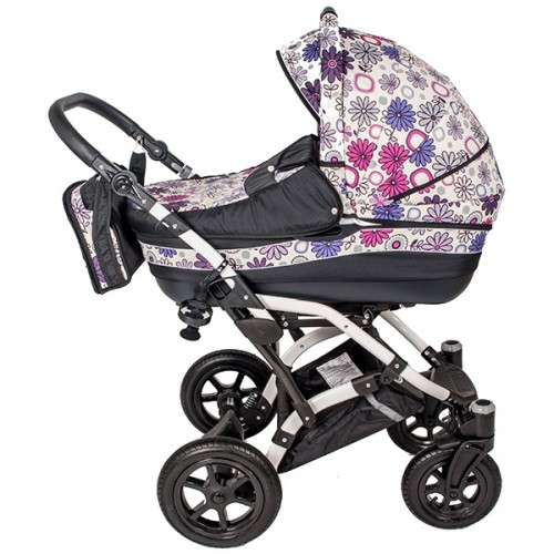 Carucior Hubners Dalia Lux 3 in 1 alb cu floricele mov image 6