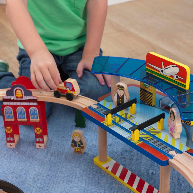 Trenulet din lemn Super Highway cu set de accesorii image 4
