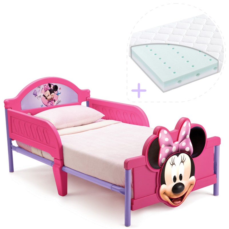 Set pat cu cadru metalic Disney Minnie Mouse 3D si saltea pentru patut Dreamily - 140 x 70 x 10 cm