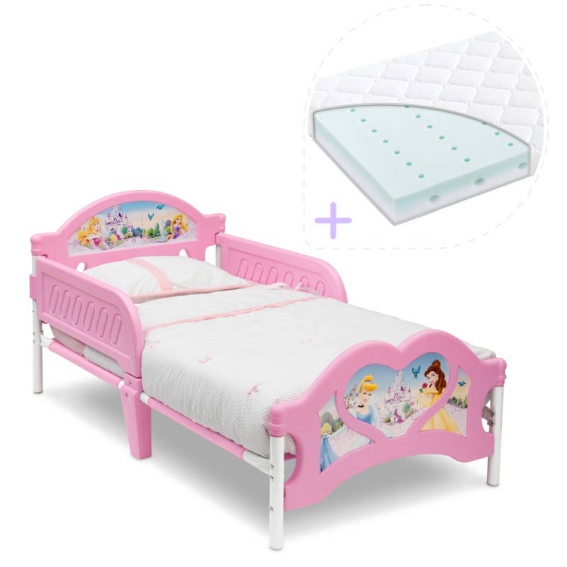 Set pat cu cadru metalic Disney Princess si saltea pentru patut Dreamily - 140 x 70 x 10 cm