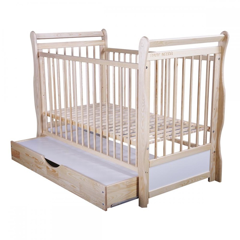 BabyNeeds Patut din lemn Jas 120x60 cm cu sertar Natur