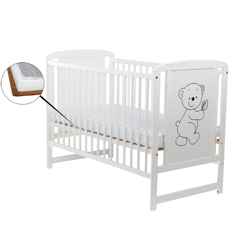 BabyNeeds Patut din lemn Timmi 120x60 cm Alb + Saltea 9 cm