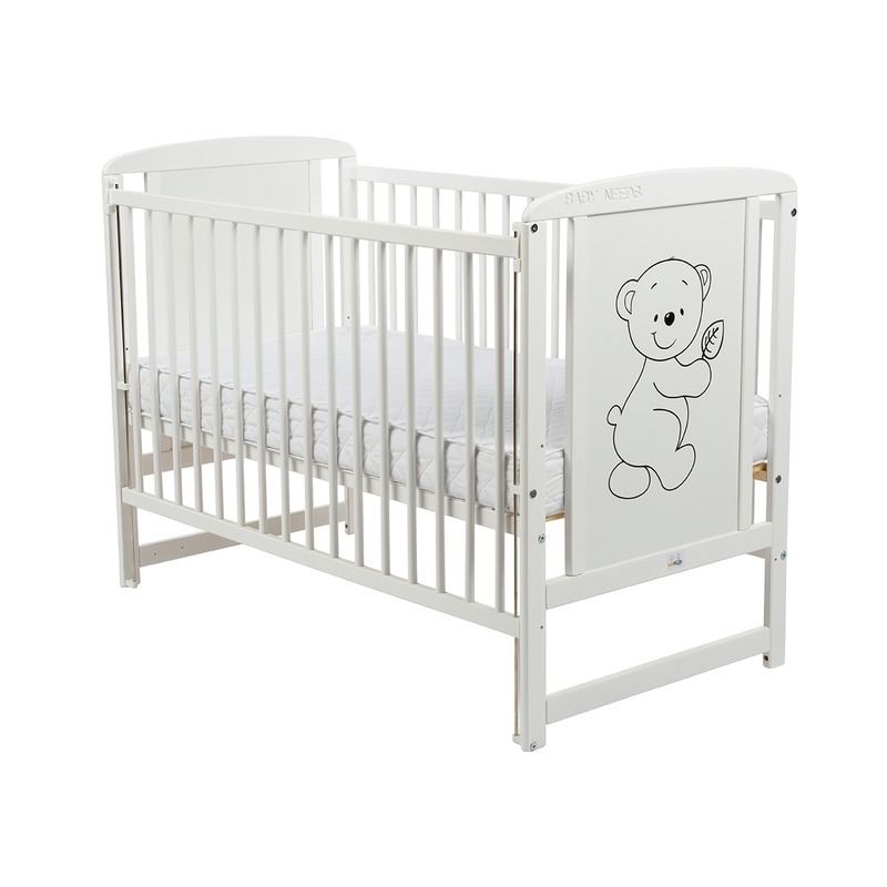 BabyNeeds Patut din lemn Timmi 120x60 cm cu laterala culisanta Alb + Saltea 9 cm image 2