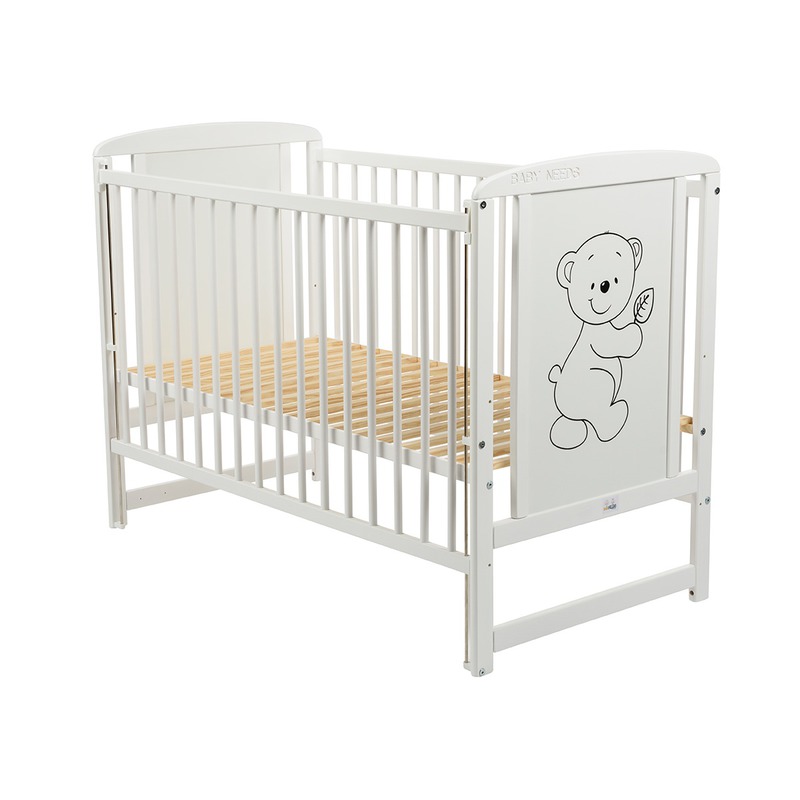 BabyNeeds Patut din lemn Timmi 120x60 cm cu laterala culisanta Alb + Saltea 9 cm image 4