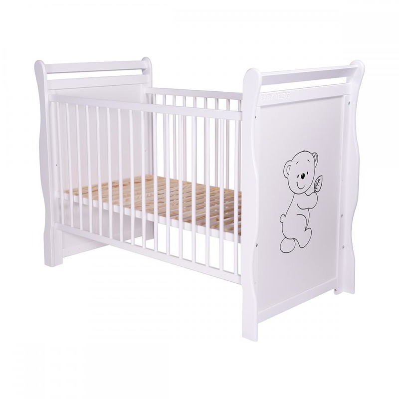 BabyNeeds Patut din lemn Jas Ursulet 120x60 cm Alb + Saltea 9 cm image 4