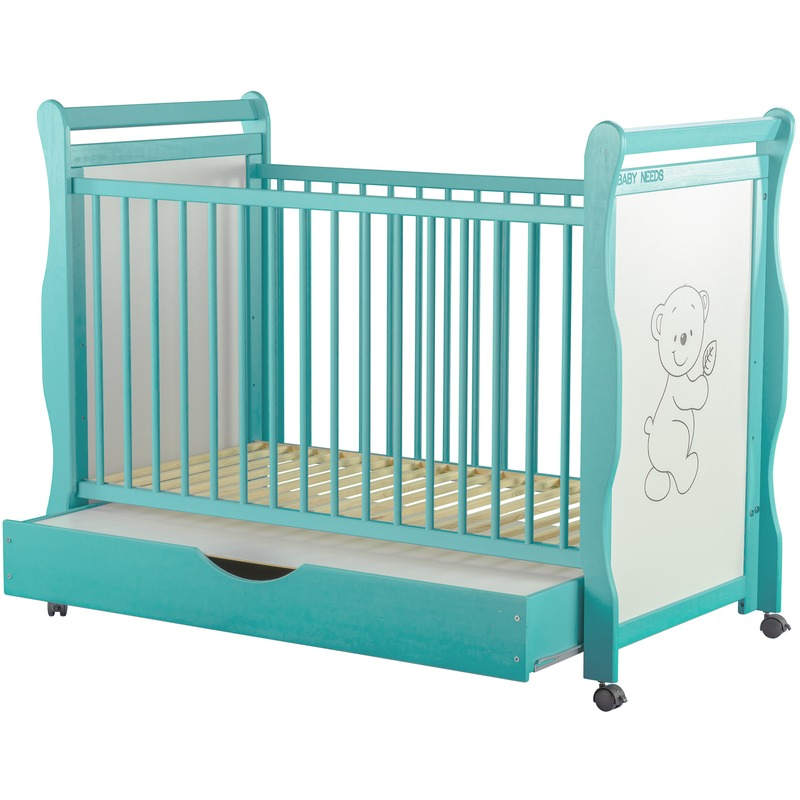 BabyNeeds Patut din lemn Jas Ursulet 120x60 cm cu sertar Mint + Saltea 9 cm image 4